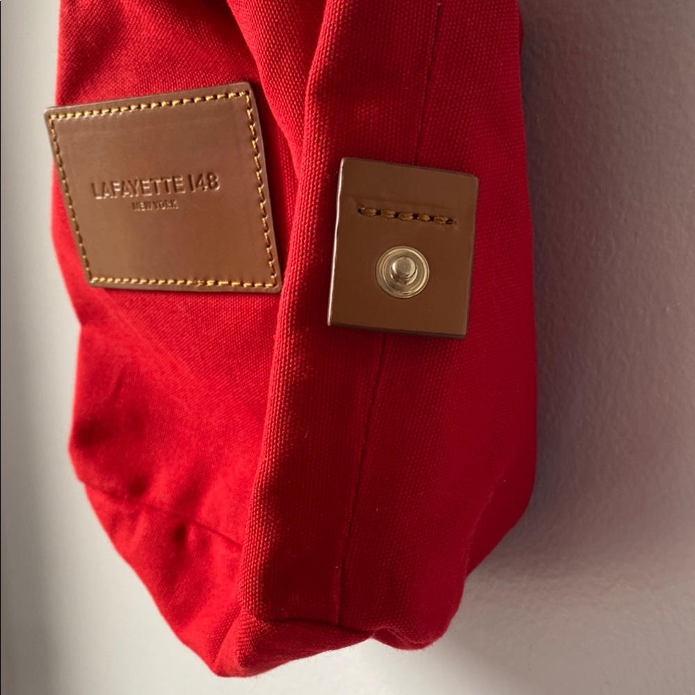 Lafayette 148 Red Canvas Bag with Brown Leather Accents, NWT - Picture 5 of 11